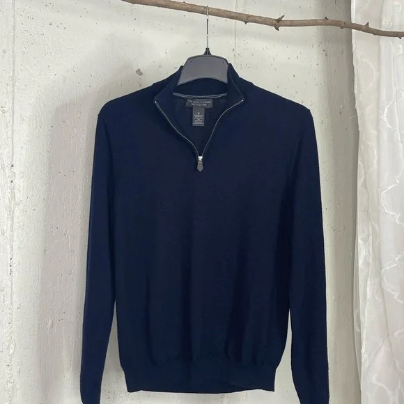 The Men Store Bloomingdale’s Quarter Zip Merino Navy Sweater M